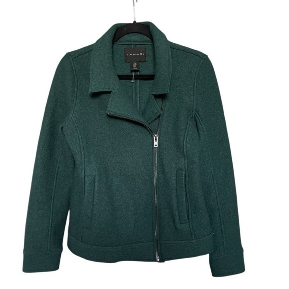 Tahari green moto jacket Size S
